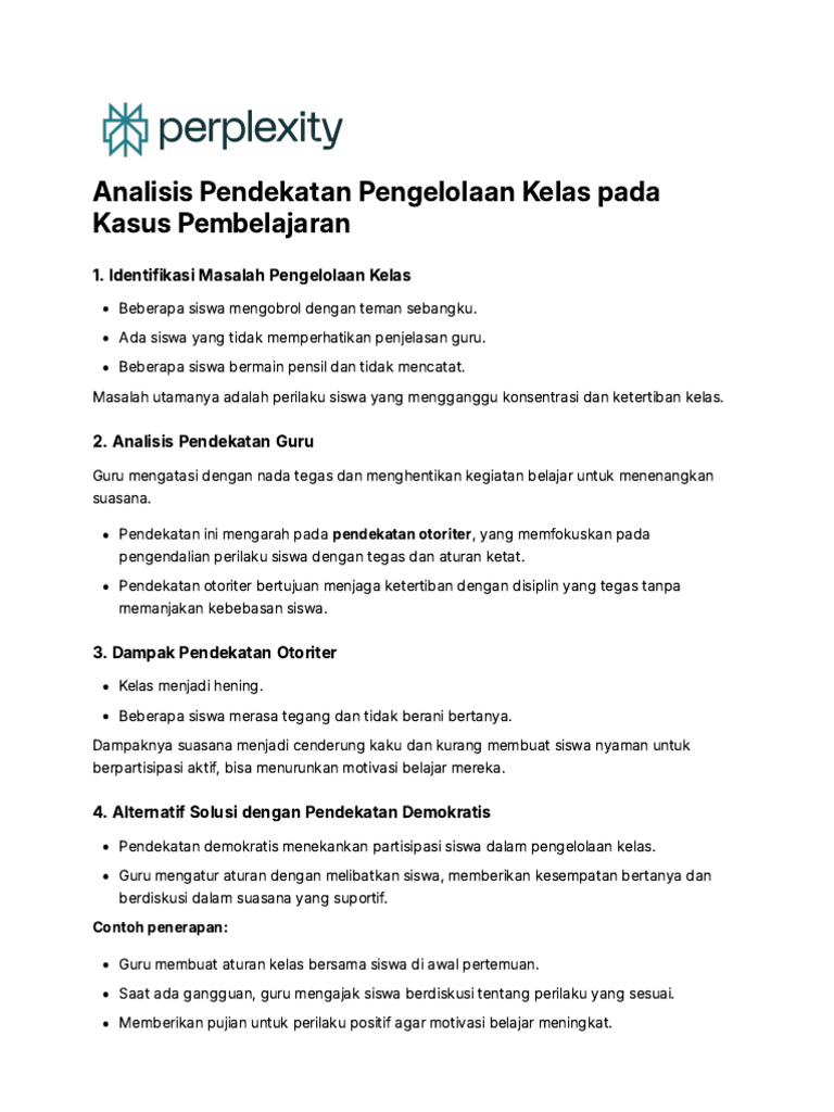 Pendekatan Pengelolaan Kelas Efektif | PDF