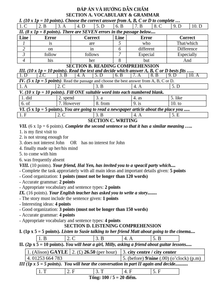 Vocabulary and Grammar Exam Answers | PDF | Chess Openings | Chess