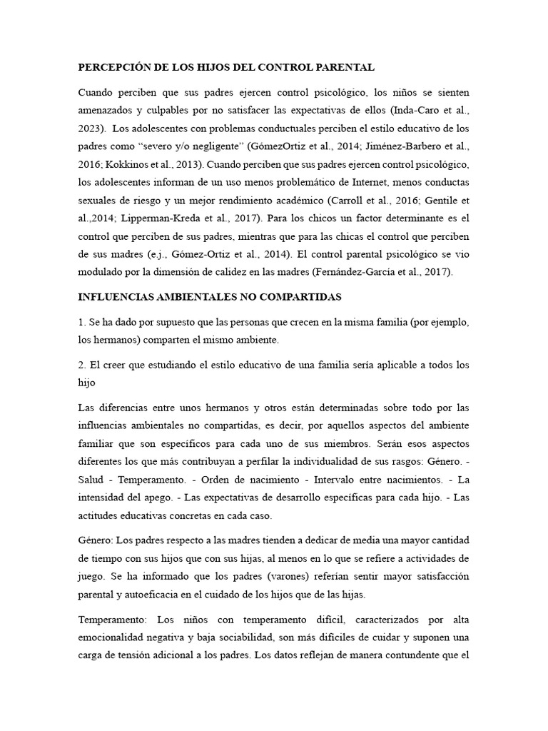 Control Parental y Percepción Infantil | PDF | Temperamento | Sicología