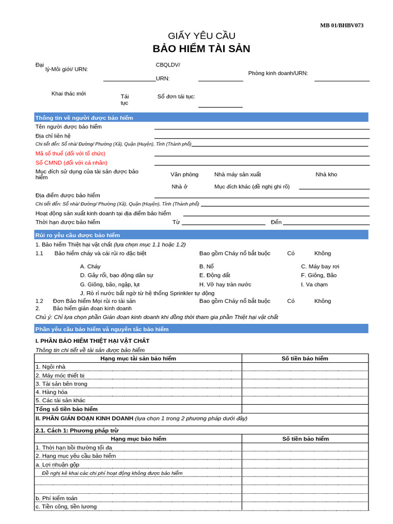 Giay Yeu Cau Bao Hiem | PDF
