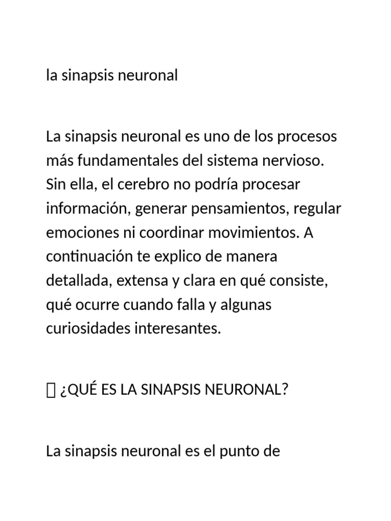 Importancia de la Sinapsis Neuronal | PDF | Sinapsis | Neurona