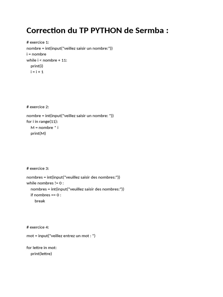 Exercices Python : Boucles et Calculs | PDF