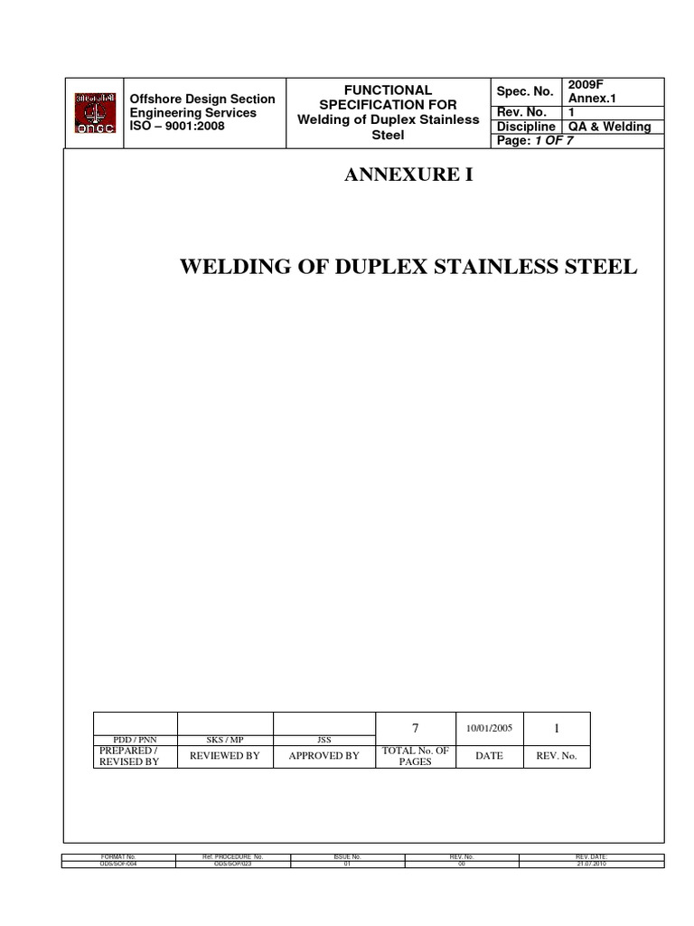 Duplex Stainless Steel Welding Spec | PDF | Welding | Construction