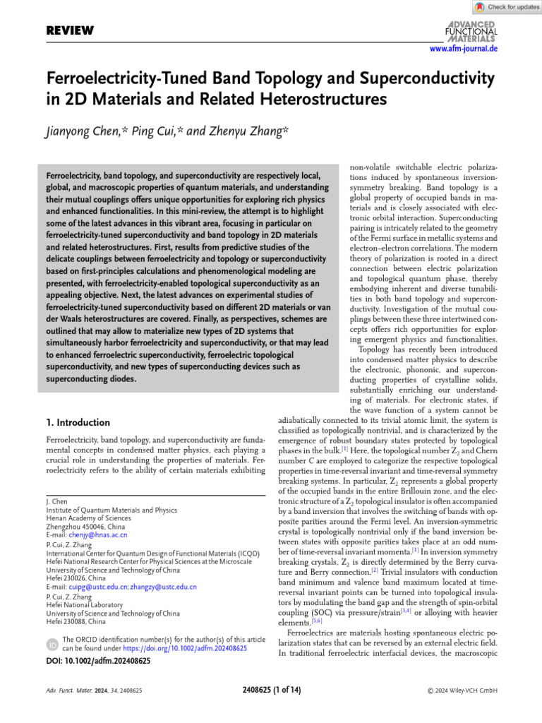 Ferroelectricity and Superconductivity in 2D Materials | PDF ...