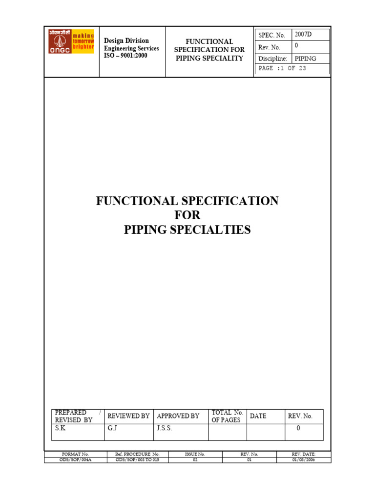 Functional Specification for Piping Specialties | PDF | Specification ...