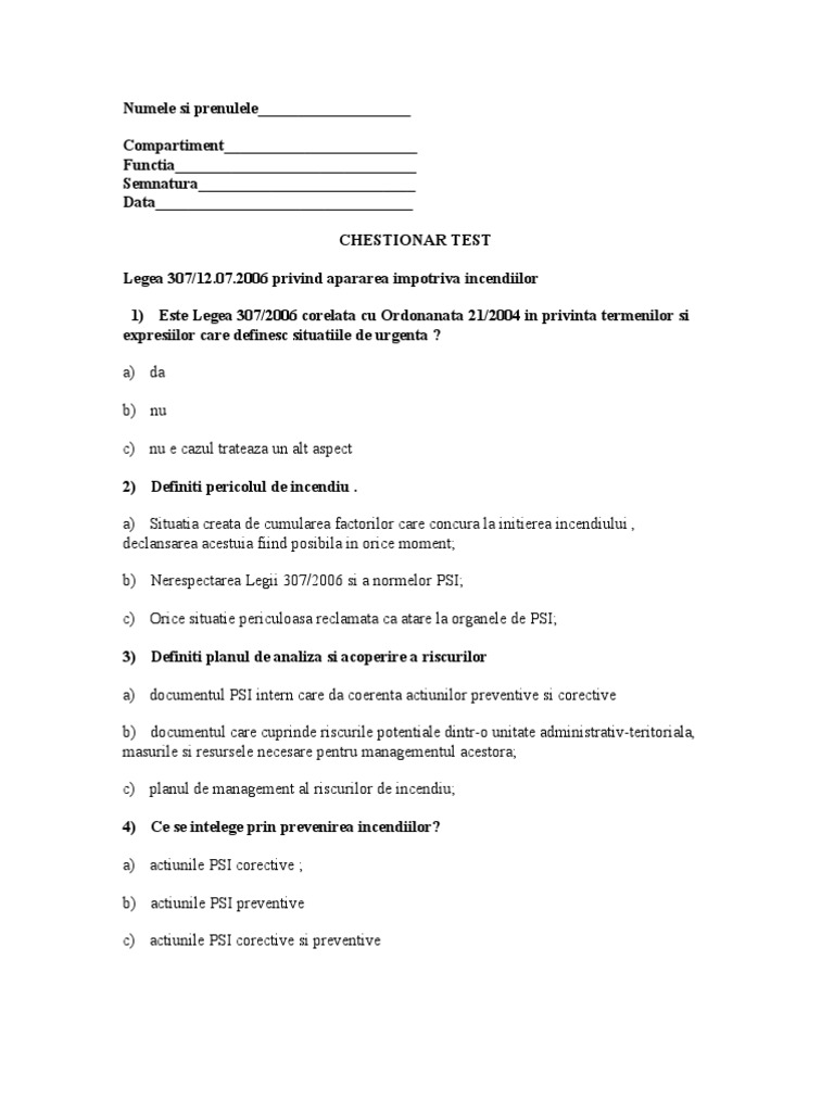 Test Instruire Legea 307