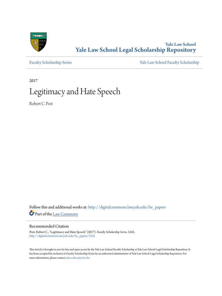 Legitimacy and Hate Speech | PDF | Hate Speech | Freedom Of Speech