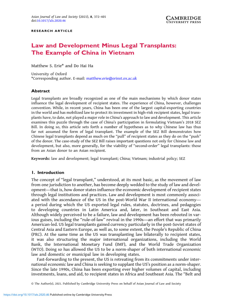 Div Class Title Law and Development Minus Legal Transplants The Example ...