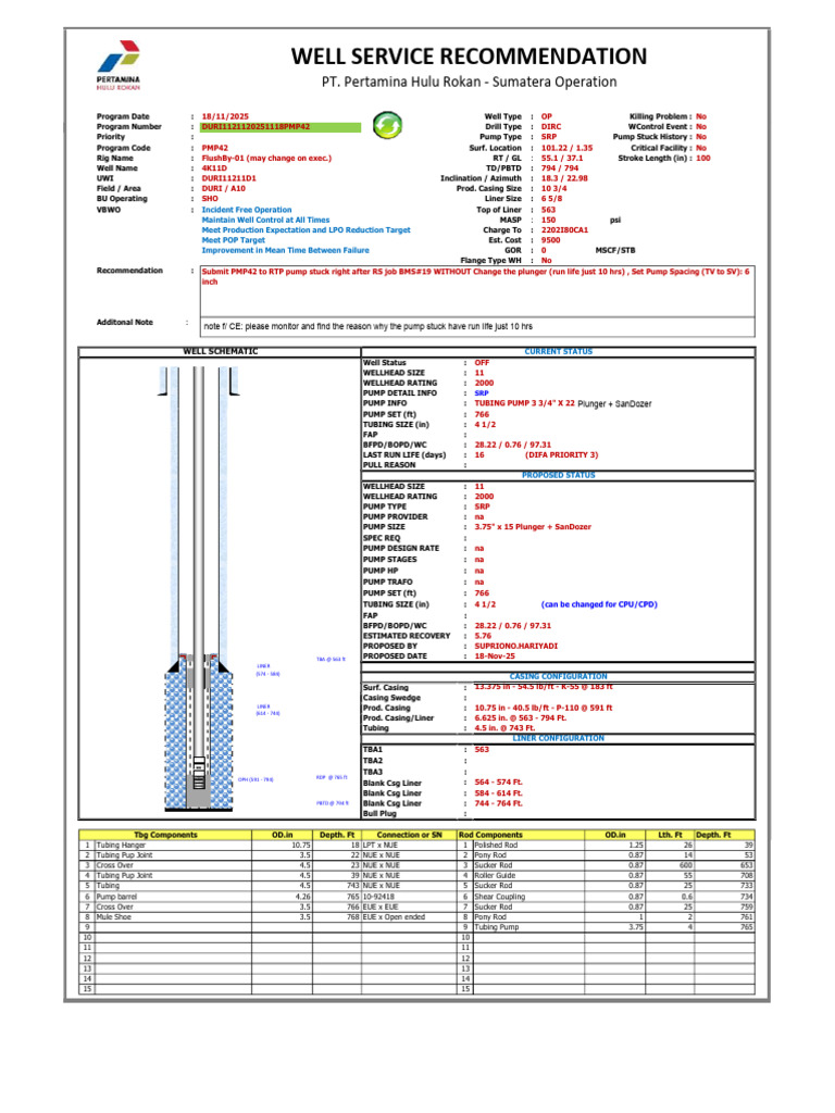 Well Service Recommendation Report | PDF | Pump | Valve