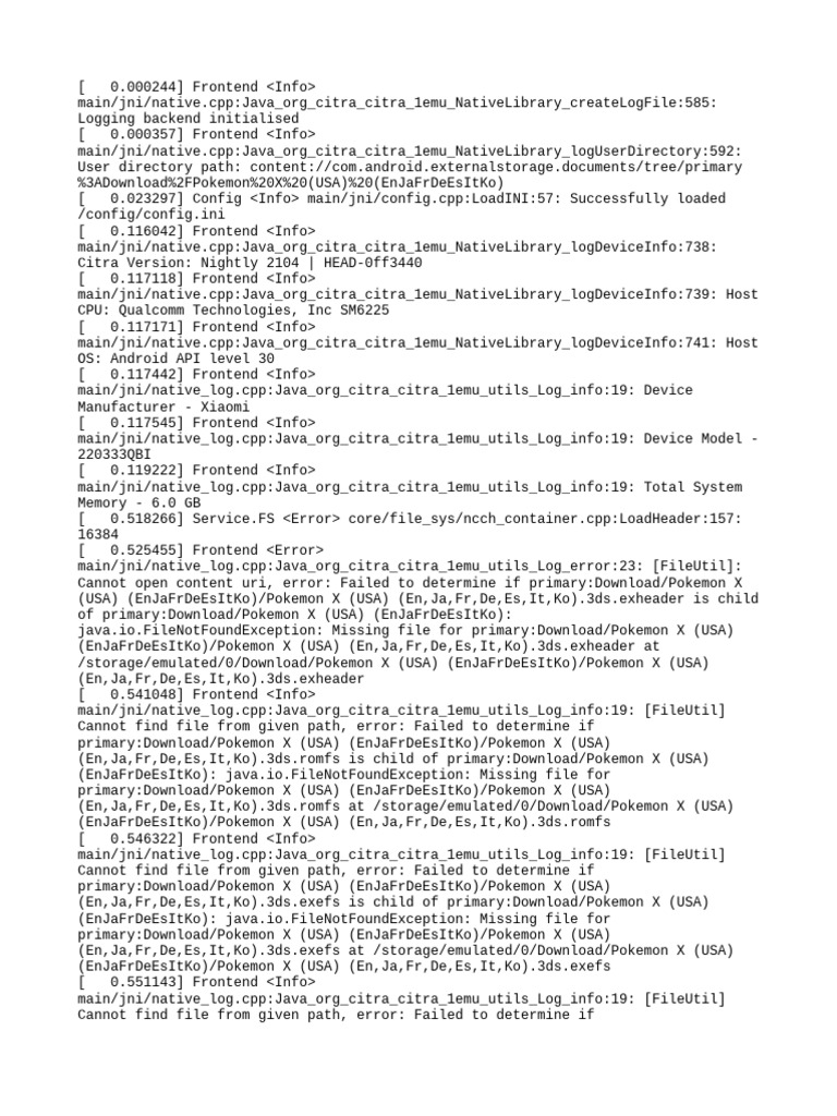 Citra Emulator Log Analysis | PDF | Computing | Computer Architecture