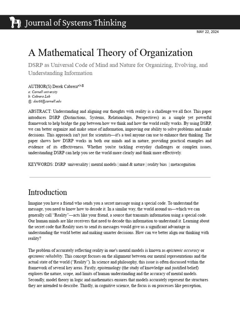 DSRP: Universal Framework for Thinking | PDF | Epistemology | Information