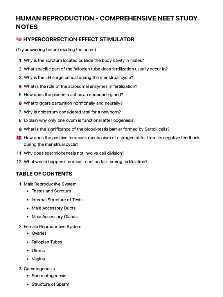 NEET Study Notes on Human Reproduction | PDF | Menstrual Cycle ...