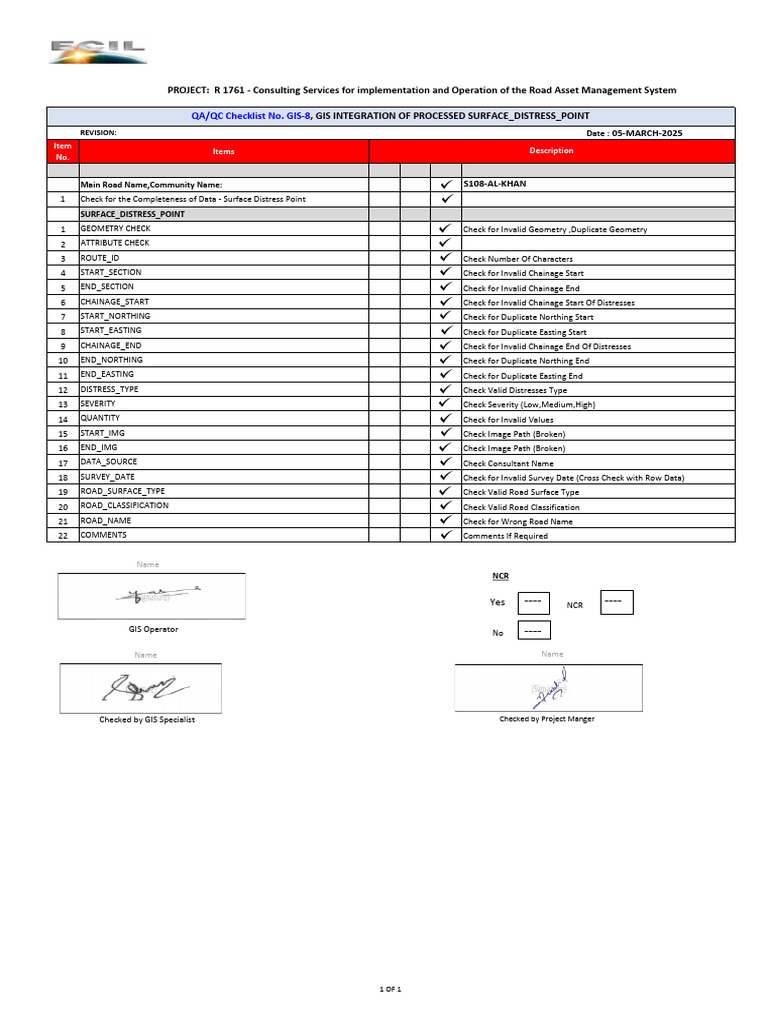 Surface Distress Point QA/QC Checklist | PDF | Computing