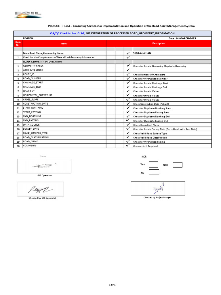 Road Geometry Data QA/QC Checklist | PDF | Information Science | Data