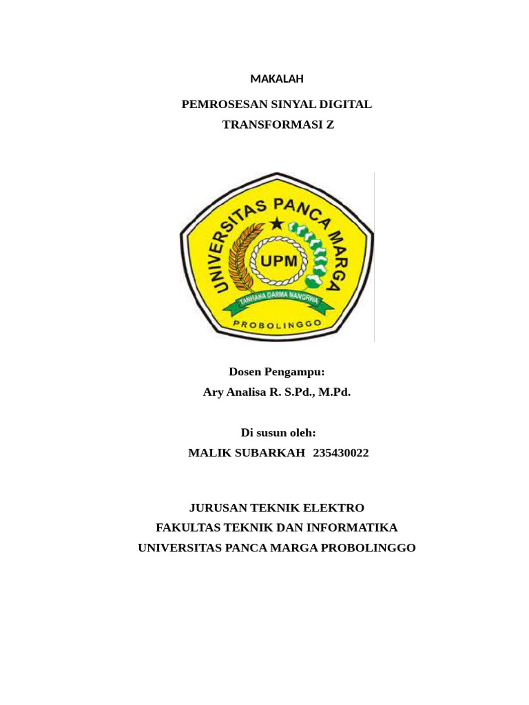 Pemrosesan Sinyal Digital: Transformasi-Z | PDF
