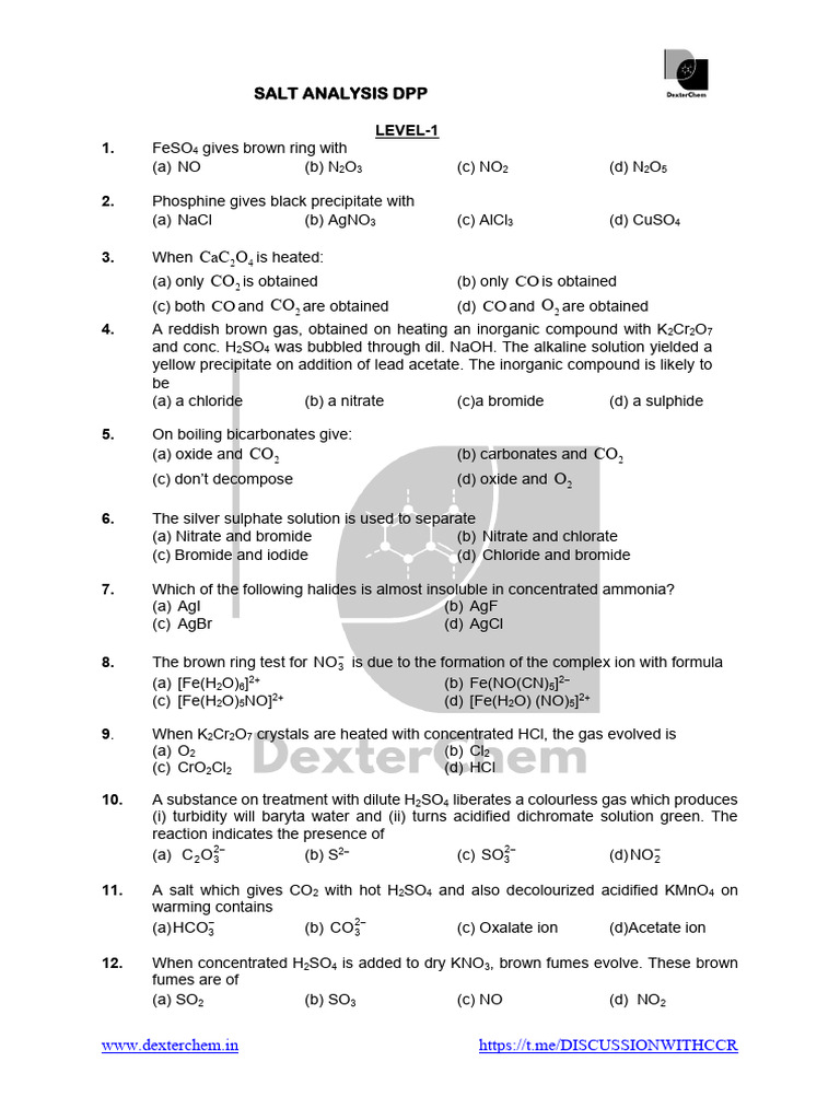 Salt Analysis Questions and Answers | PDF | Precipitation (Chemistry ...