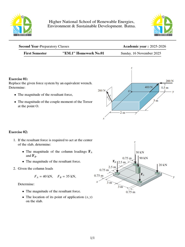 EM.1 Homework No.01 | PDF