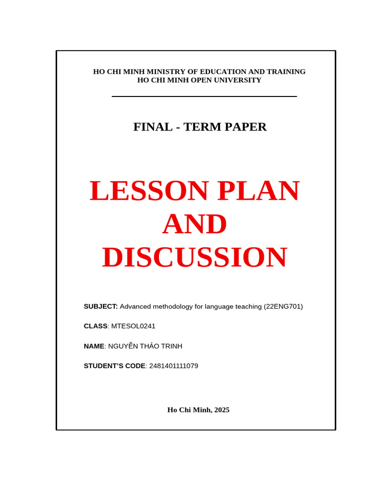 ATMOU2024 - Final Assignment - Nguyễn Thảo Trinh (Lesson Plan) | PDF ...