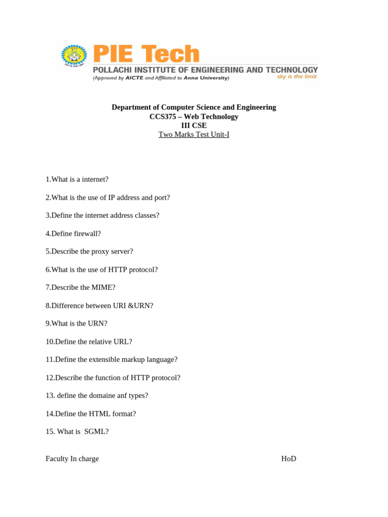 WT Unit 1 | PDF