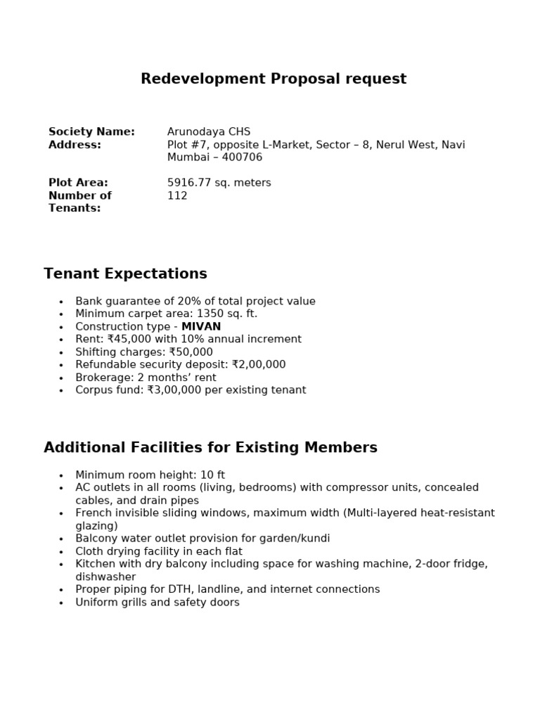 Redevelopment Proposal Request - ACHSL (With Suggstions) | PDF ...