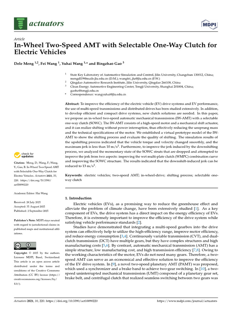 In-Wheel Two-Speed AMT With Se | PDF | Gear | Mechanical Engineering