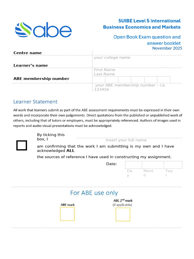 5UIBE - International Business Economics and Markets - Open Book Exam ...