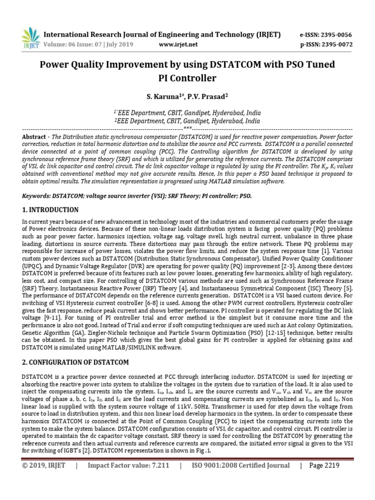 DSTATCOM Power Quality Enhancement | PDF | Electrical Engineering ...