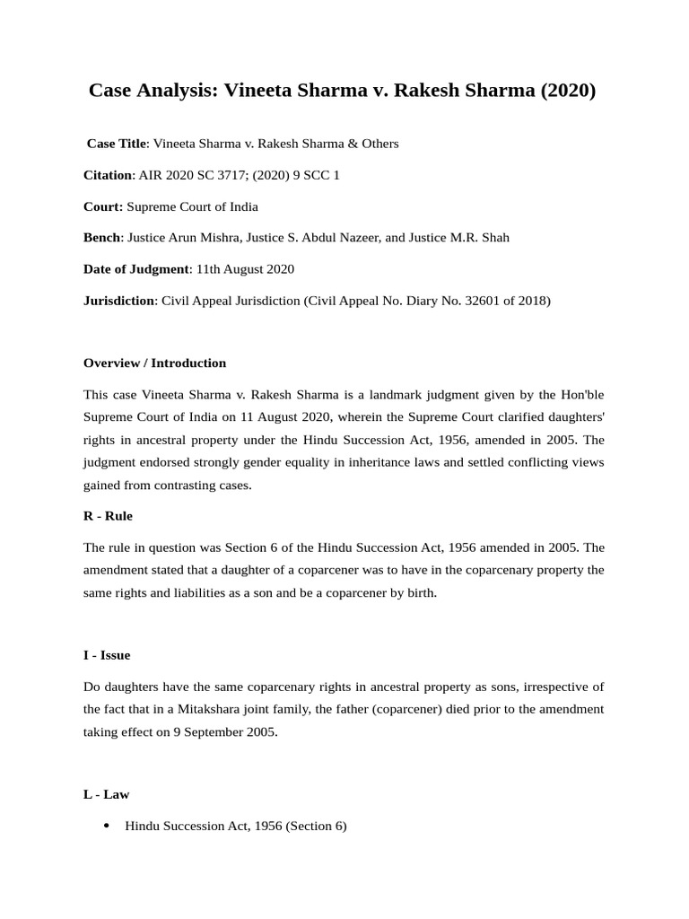 Case Analysis FL Vanshika058 | PDF | Judgment (Law) | Social Equality