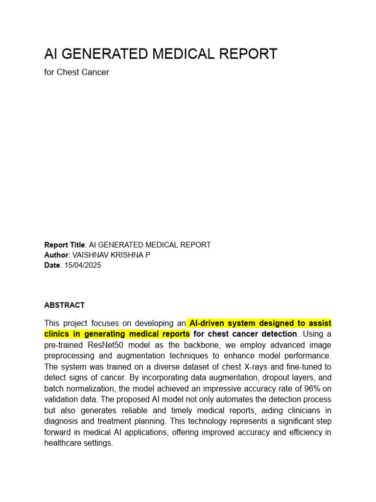 AI Medical Report for Chest Cancer Detection | PDF | Accuracy And ...
