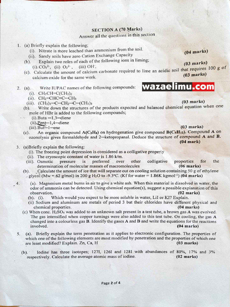 Chemistry Exam Questions and Solutions | PDF | Gases | Chemical Bond