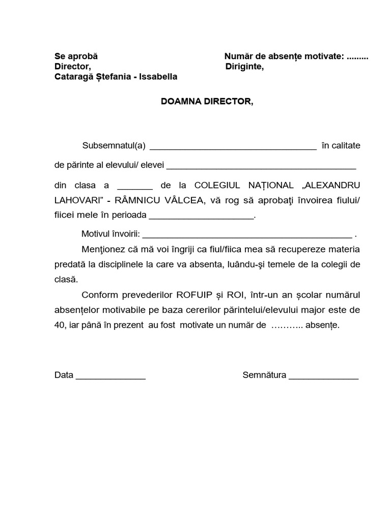 Cerere Invoire Elev 2025 | PDF