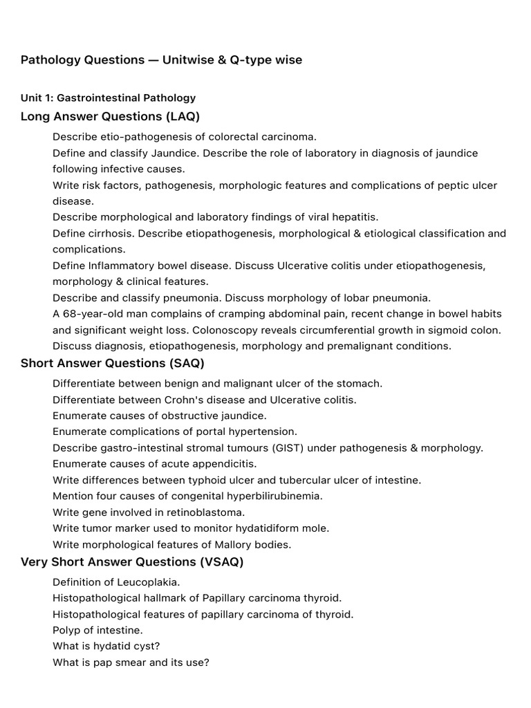 Pathology Exam Questions by Unit and Type | PDF | Respiratory Diseases ...