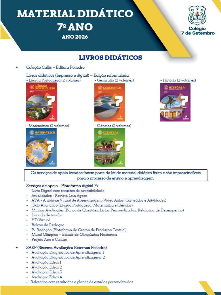 Material Didático 7º Ano 2026: Livros e Apoio | PDF