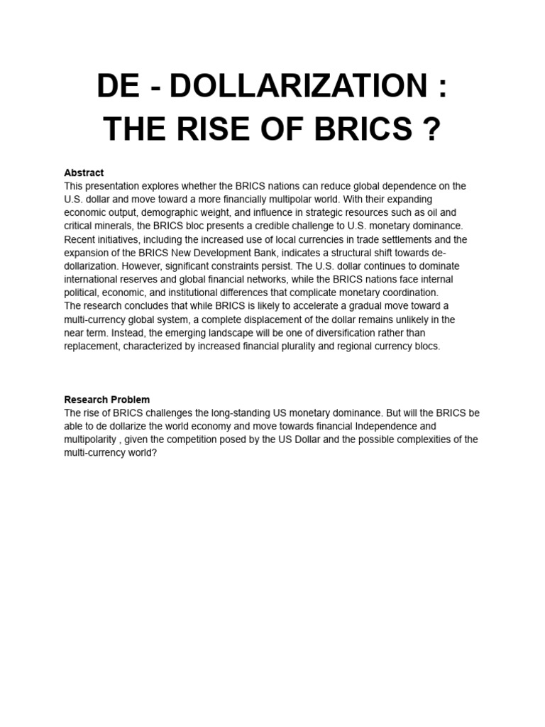 BRICS and the Challenge to Dollar Hegemony | PDF | Renminbi | United ...