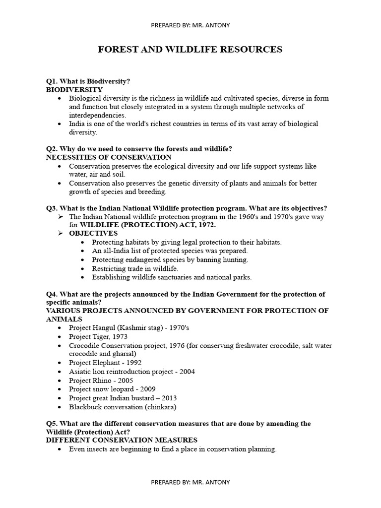 Biodiversity and Wildlife Conservation in India | PDF | Biodiversity ...