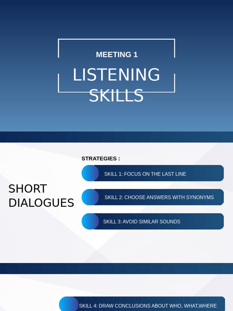 TOEFL Listening Skills Strategies | PDF | Reading Comprehension | Question