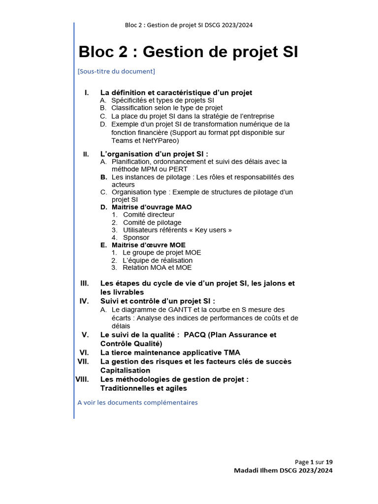 Gestion de Projet SI : Méthodes et Organisation | PDF | Gestion de ...