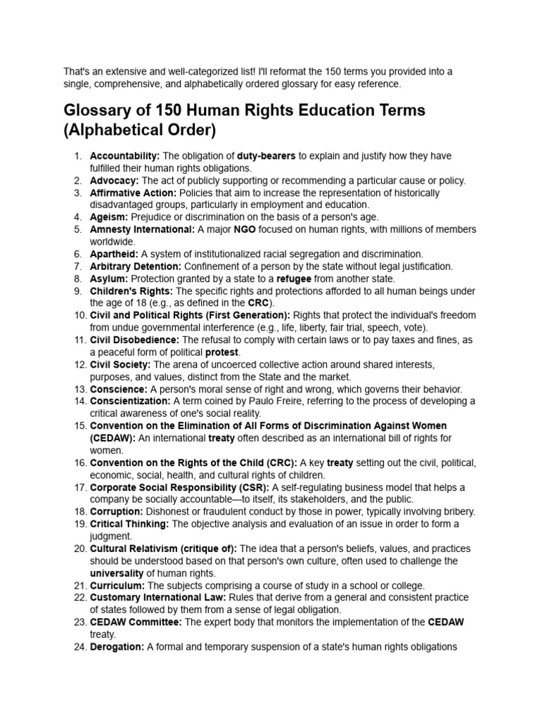Human Rights Education Glossary: 150 Terms | PDF | Human Rights | Treaty