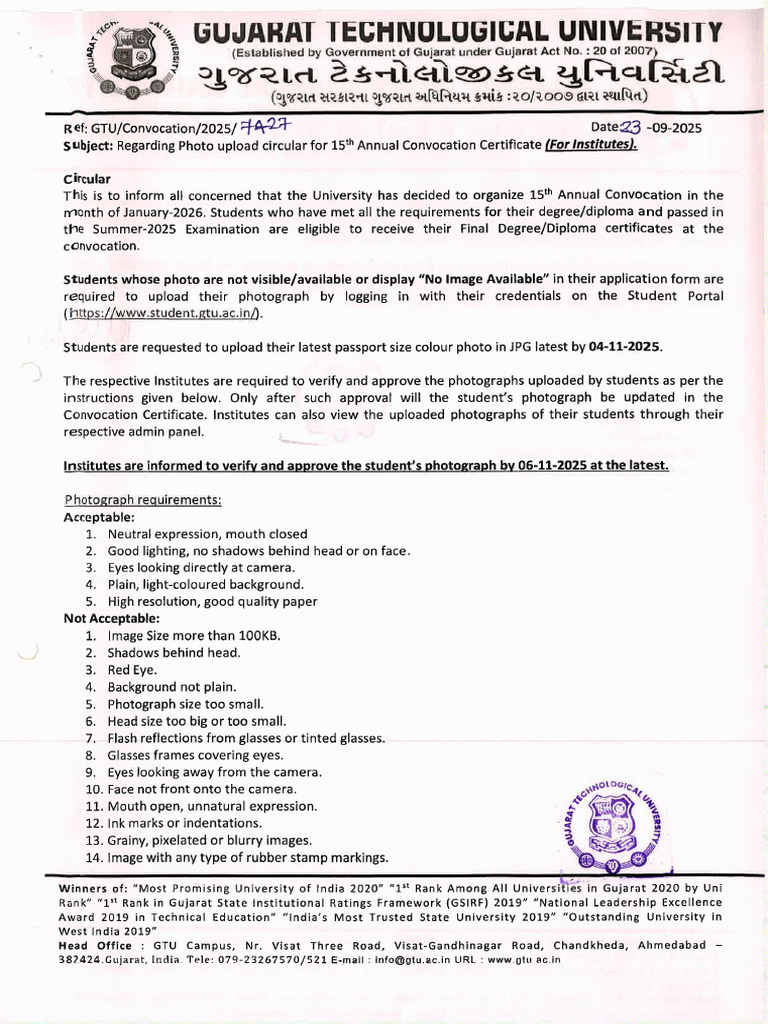Photo Upload Circular 15th Convocation for Institutes_297945 (1) | PDF