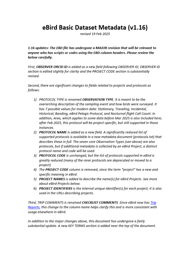 eBird Basic Dataset Metadata Update | PDF | Taxonomy (Biology) | Species