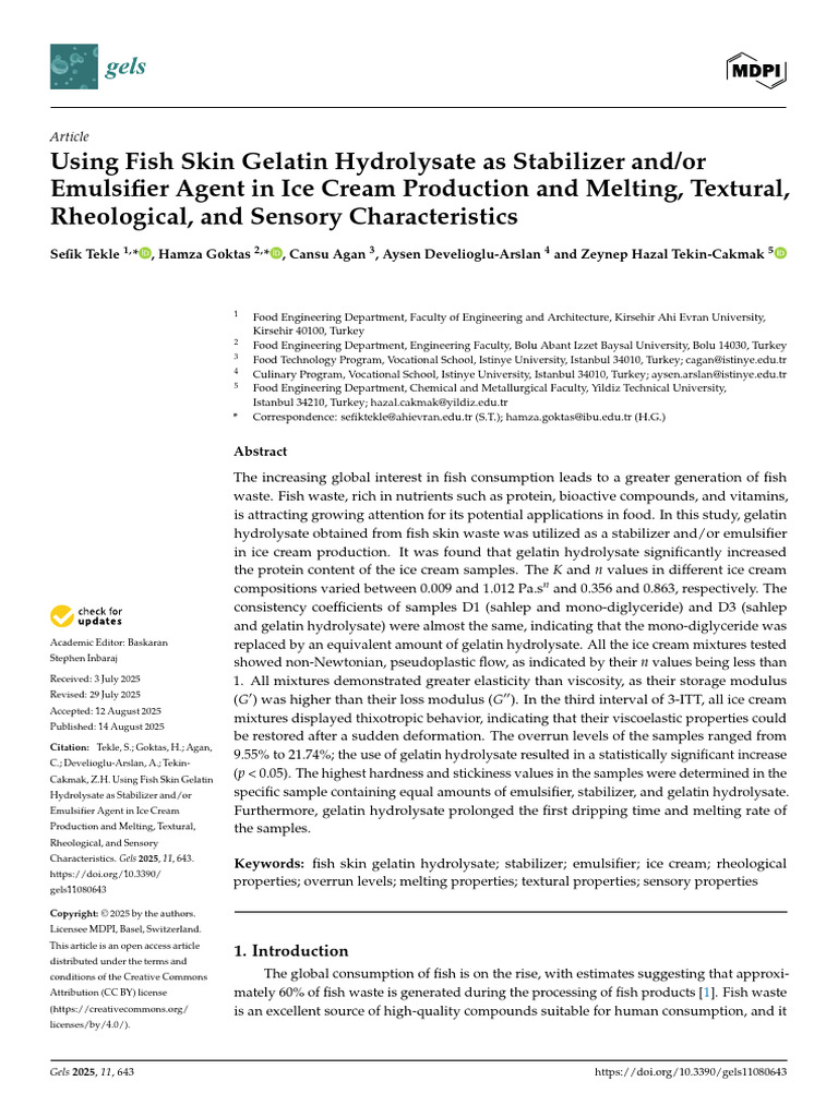Fish Skin Gelatin in Ice Cream Production | PDF | Rheology | Viscosity