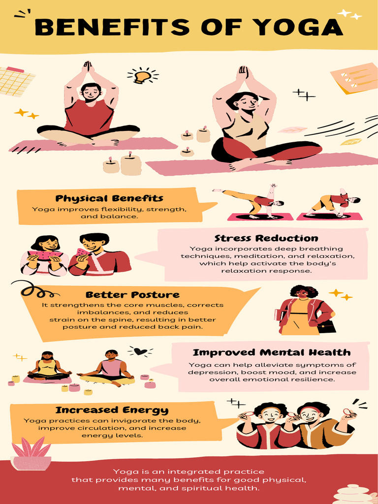 Yellow and Red Illustrated Benefits of Yoga Infographic | PDF
