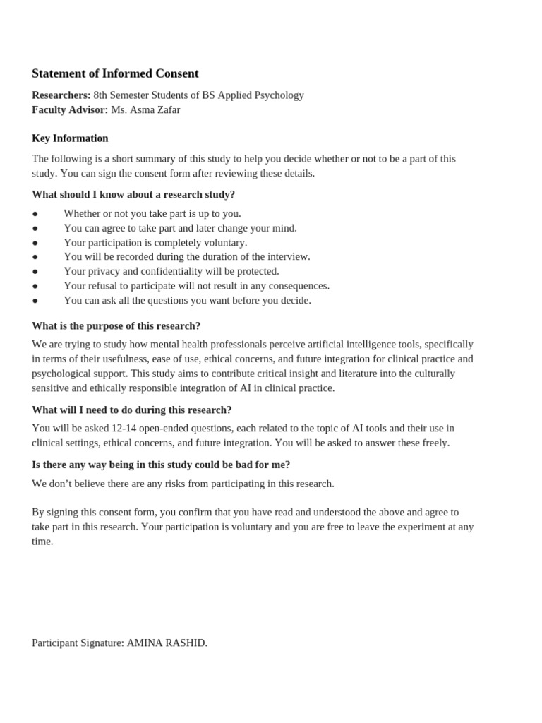 Informed Consent for AI in Psychology Study | PDF | Artificial ...