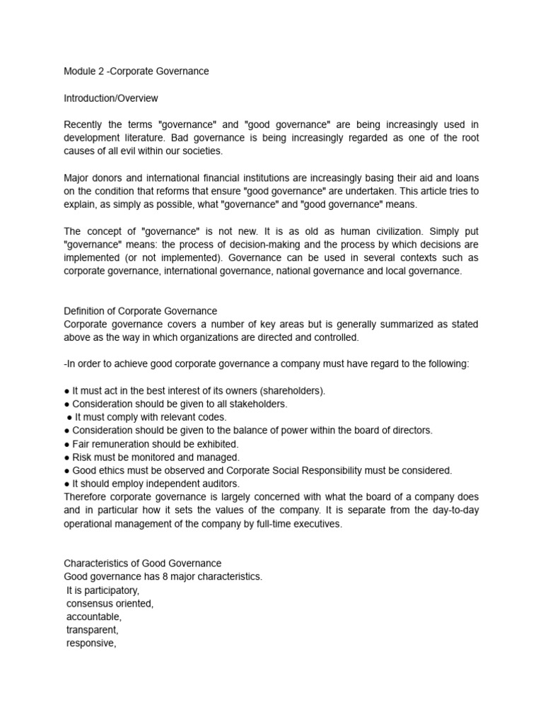 Understanding Corporate Governance Essentials | PDF | Governance ...