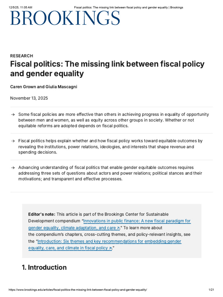 Fiscal politics_ The missing link between fiscal policy and gender ...