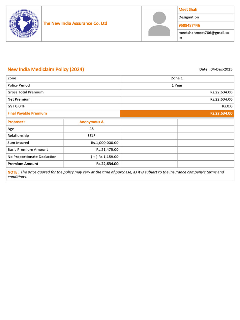 New India Assurance Mediclaim Policy 2024 | PDF | Insurance | Obesity