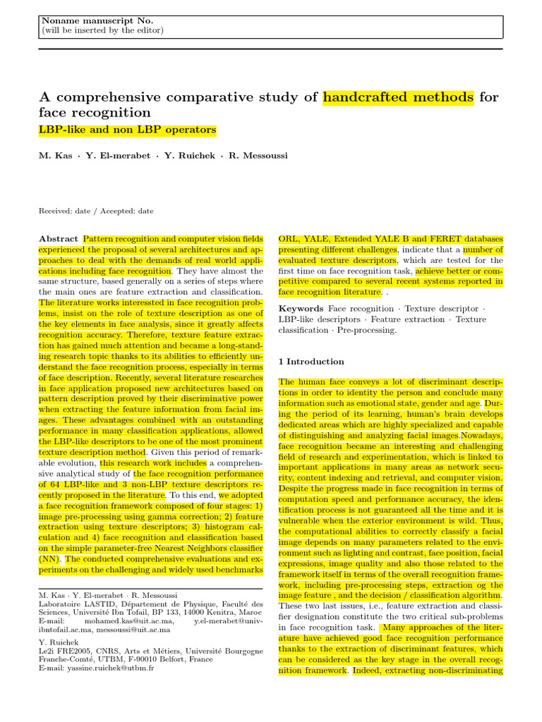 Comparative Study of Face Recognition Methods | PDF | Computer Vision ...