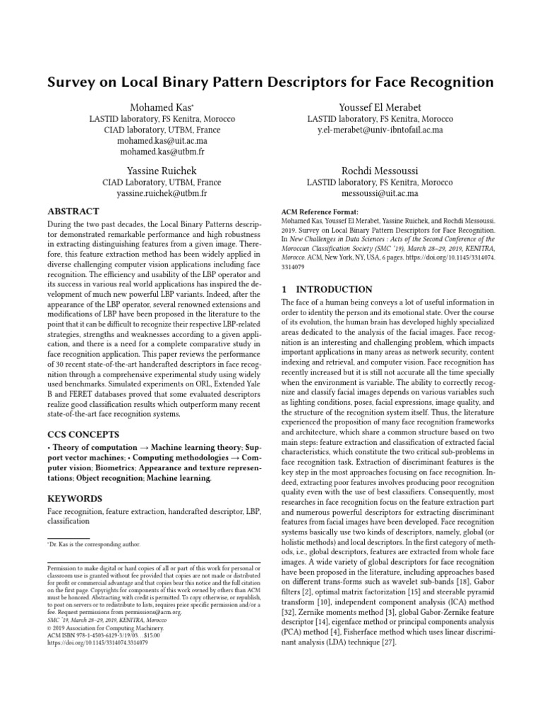 Survey On Local Binary Pattern Descriptors For Face Recognition | PDF ...