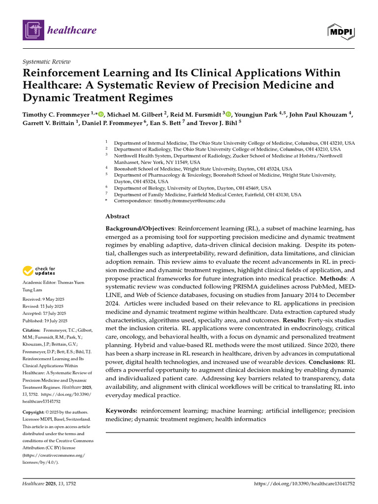 Reinforcement Learning in Precision Medicine | PDF | Machine Learning ...