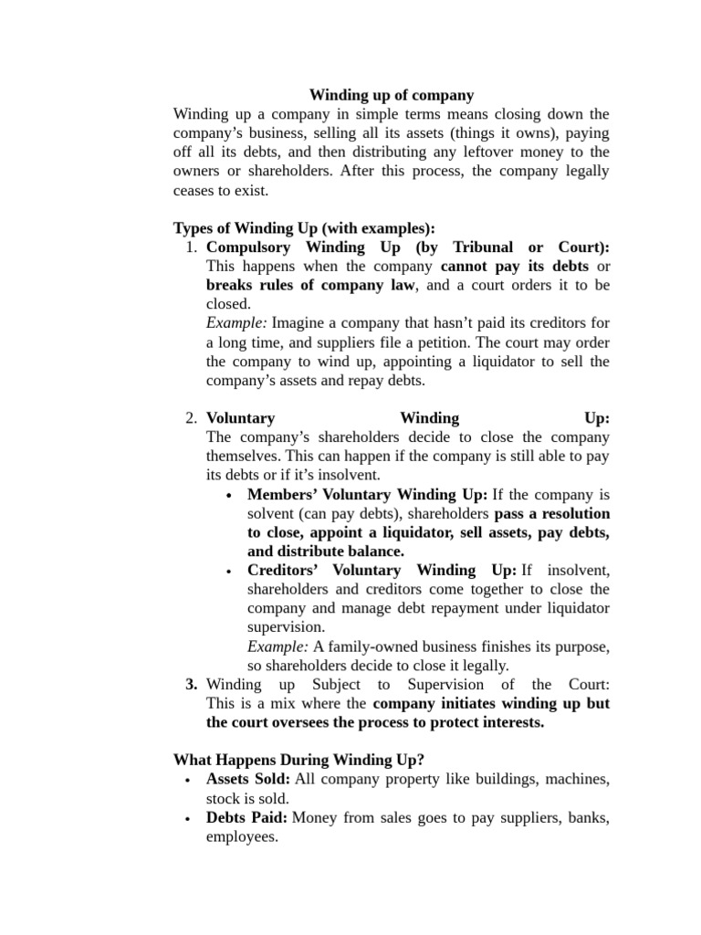 Company Winding Up Explained: Types & Process | PDF | Liquidation ...